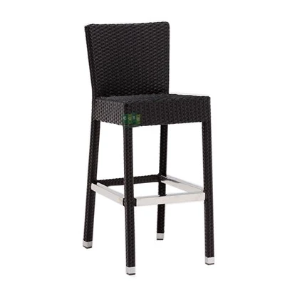 Alyuminiy qora rattan ochiq bar stullari